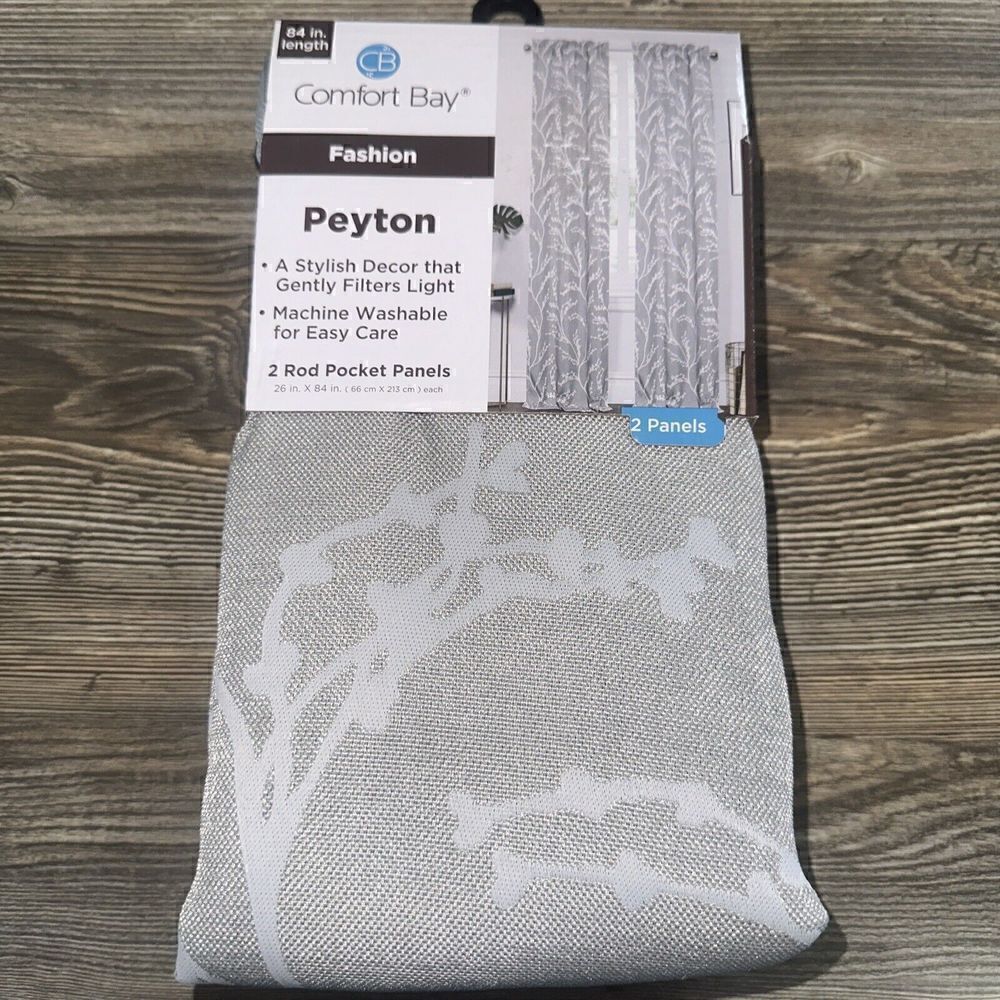 Comfort Bay Fashion Peyton 26"x84" Pair Rod Pocket Panels Gray Floral.